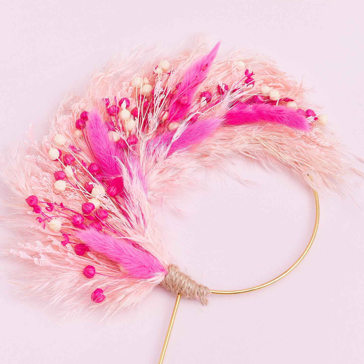 Dried Flower Ring (10cm with stem) (Pinks & Pampas)