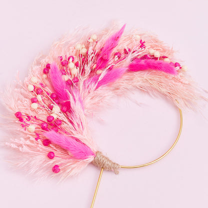 Dried Flower Ring (10cm with stem) (Pinks & Pampas)