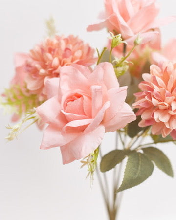 Mixed Artificial Silk Flower Bouquet - Modern Rose, Dandelions & Foliage (Sweet Pink)