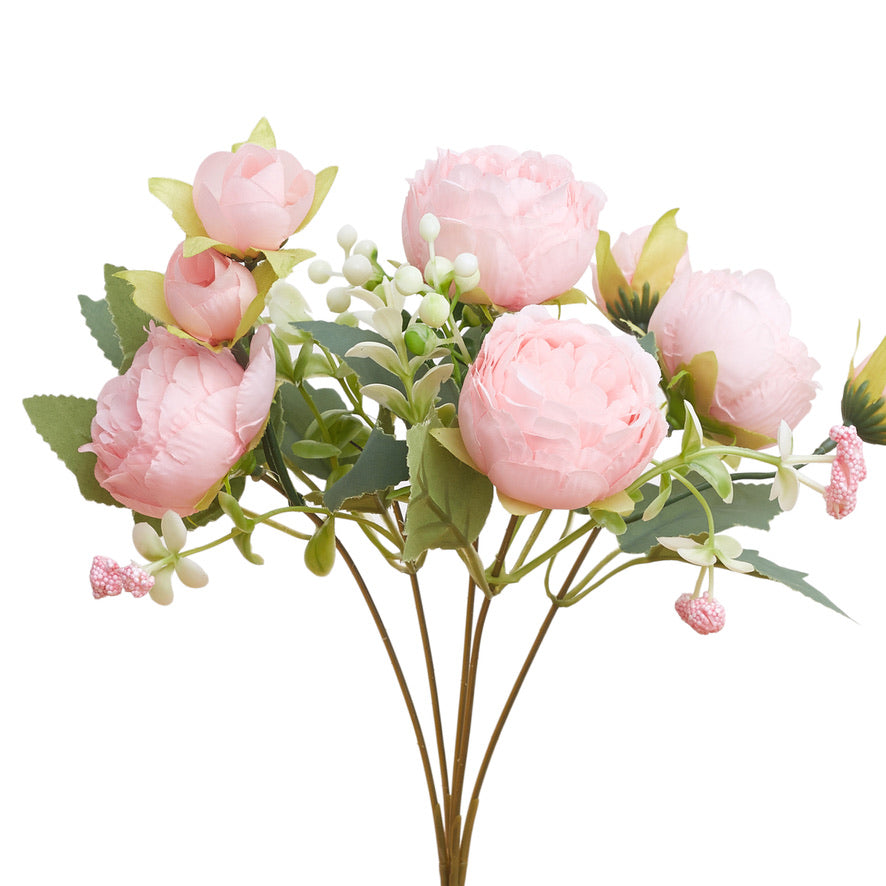 Artificial Silk Peony & Tea Rose Bouquet (Pretty Pale Pink)