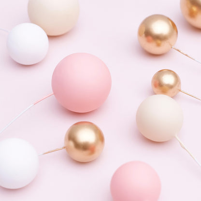 32 Pieces Cake Decorating Ball Sets - White, Gold, Light Pink & Ivory Beige (Mixed Colour Bundle 5)