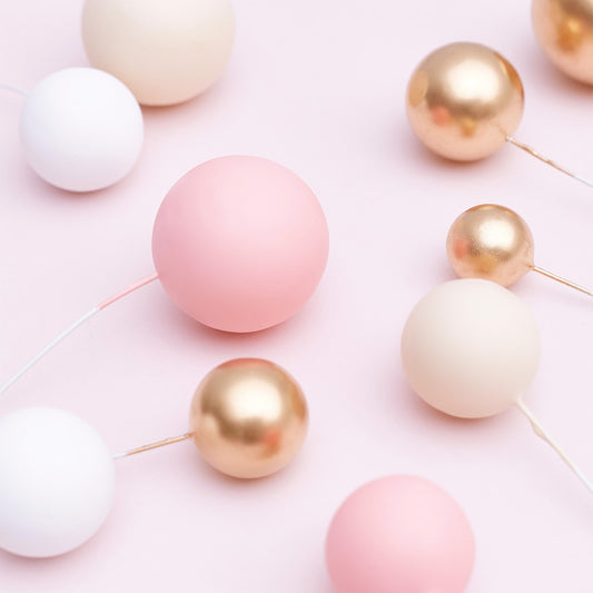 32 Pieces Cake Decorating Ball Sets - White, Gold, Light Pink & Ivory Beige (Mixed Colour Bundle 5)