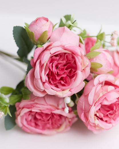 Artificial Silk Peony & Tea Rose Bouquet (Pretty Pink)