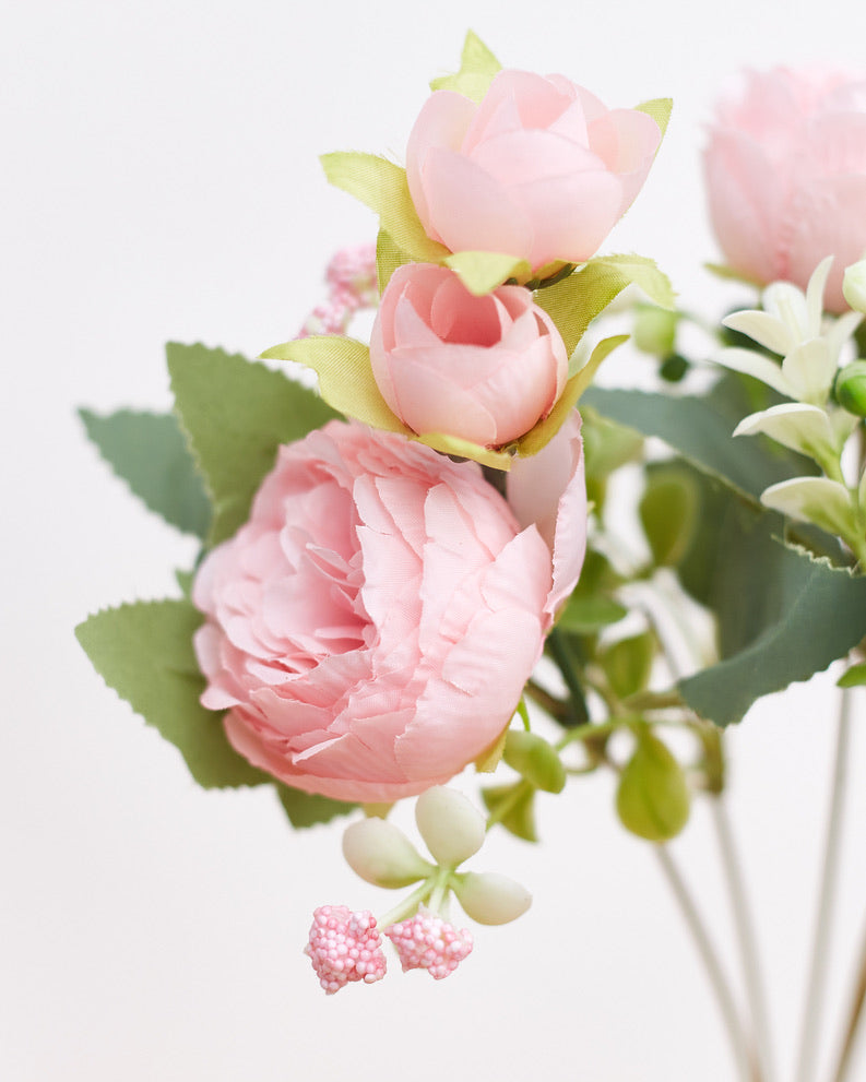 Artificial Silk Peony & Tea Rose Bouquet (Pretty Pale Pink)