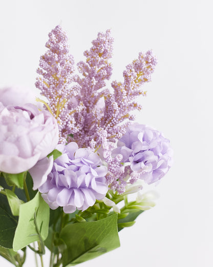 Silk Artificial Flower Bouquet - Philippine Roses, Peonies, Dandelion Flower Balls & Foliage (Lavender)