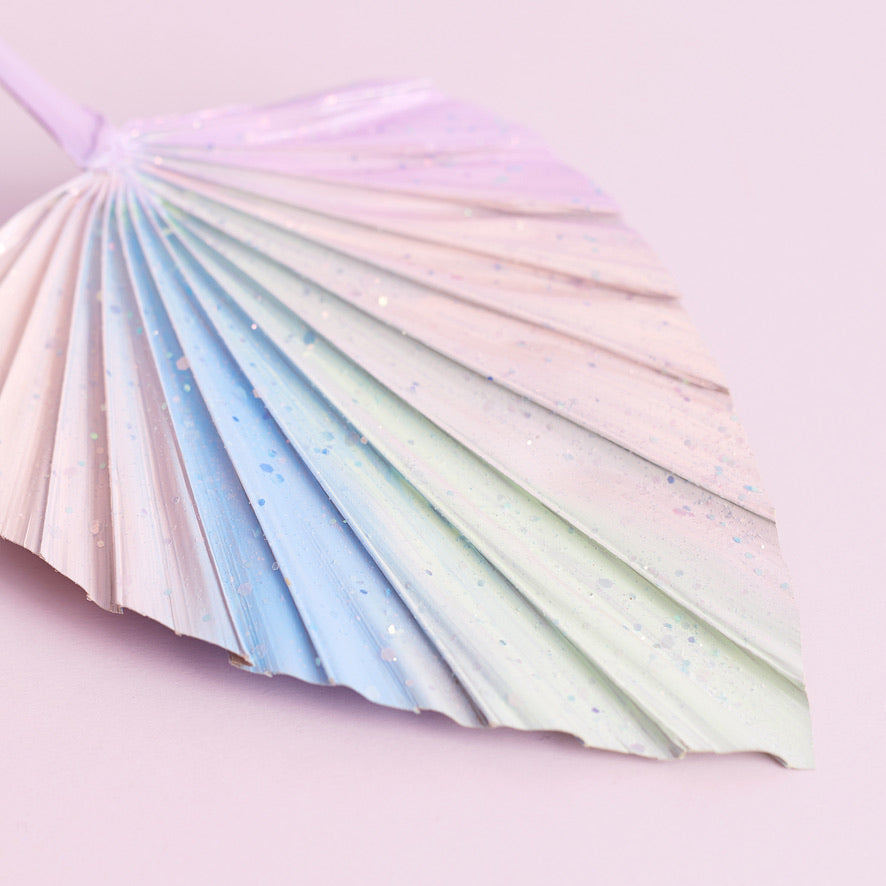 Decorated Dried Palm Spear (Pastel Rainbow Glitter)