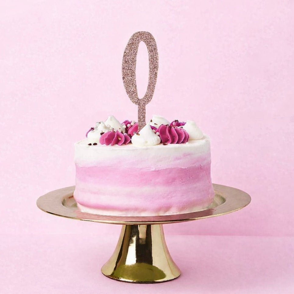 Rose Gold Number '0' Glitter Acrylic Cake Topper
