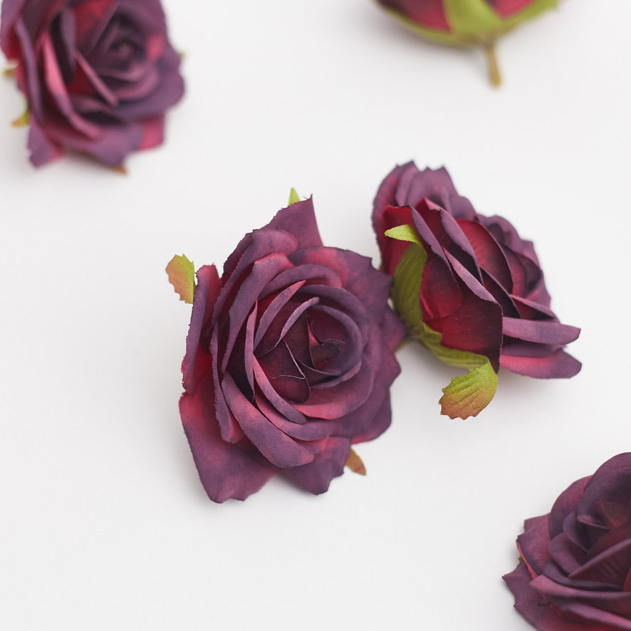 Silk Rose Heads - Pack of 10 | 7cm Diameter (Wine Red)