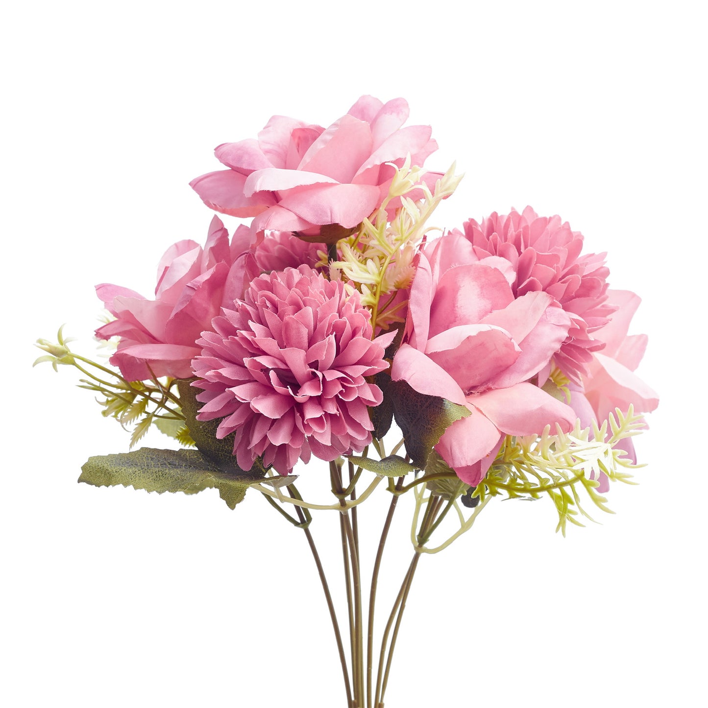 Mixed Artificial Silk Flower Bouquet - Modern Rose, Dandelions & Foliage (Rose Pink)