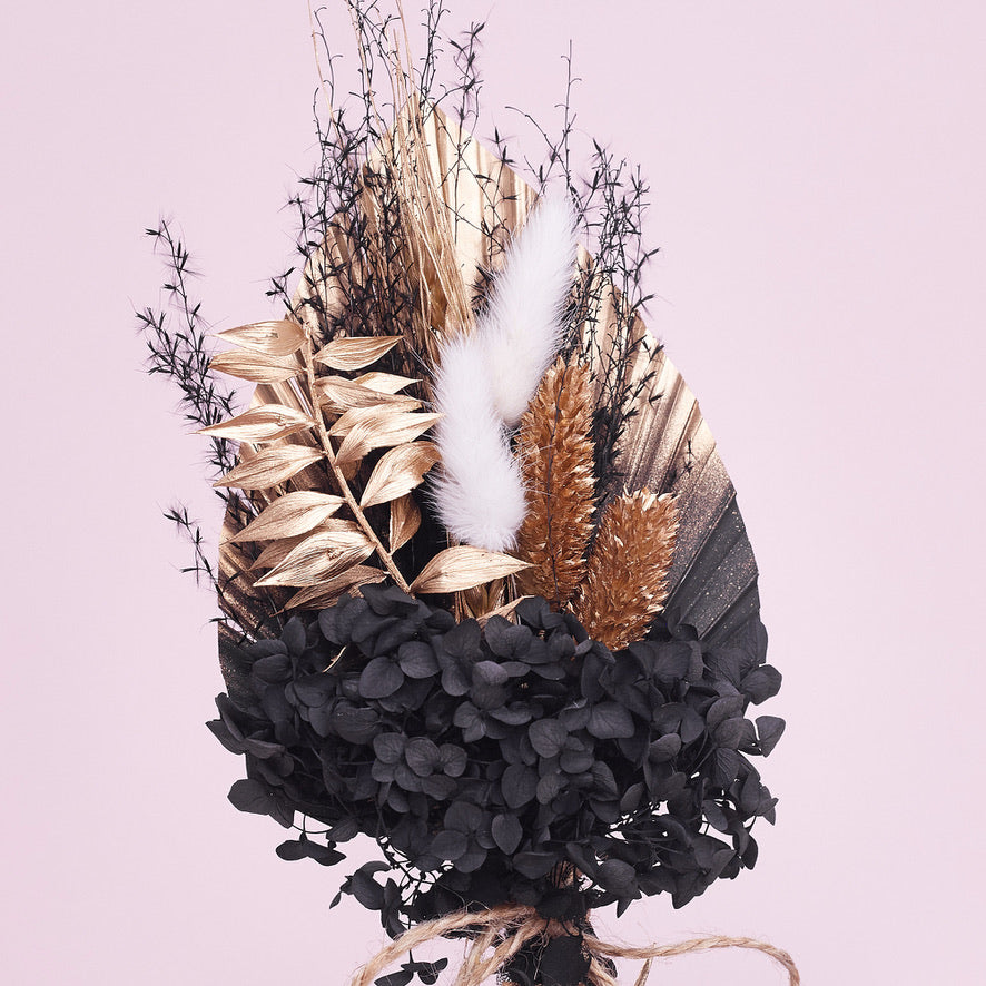 Dried Palm Spear Bouquet (Black, Gold & White)
