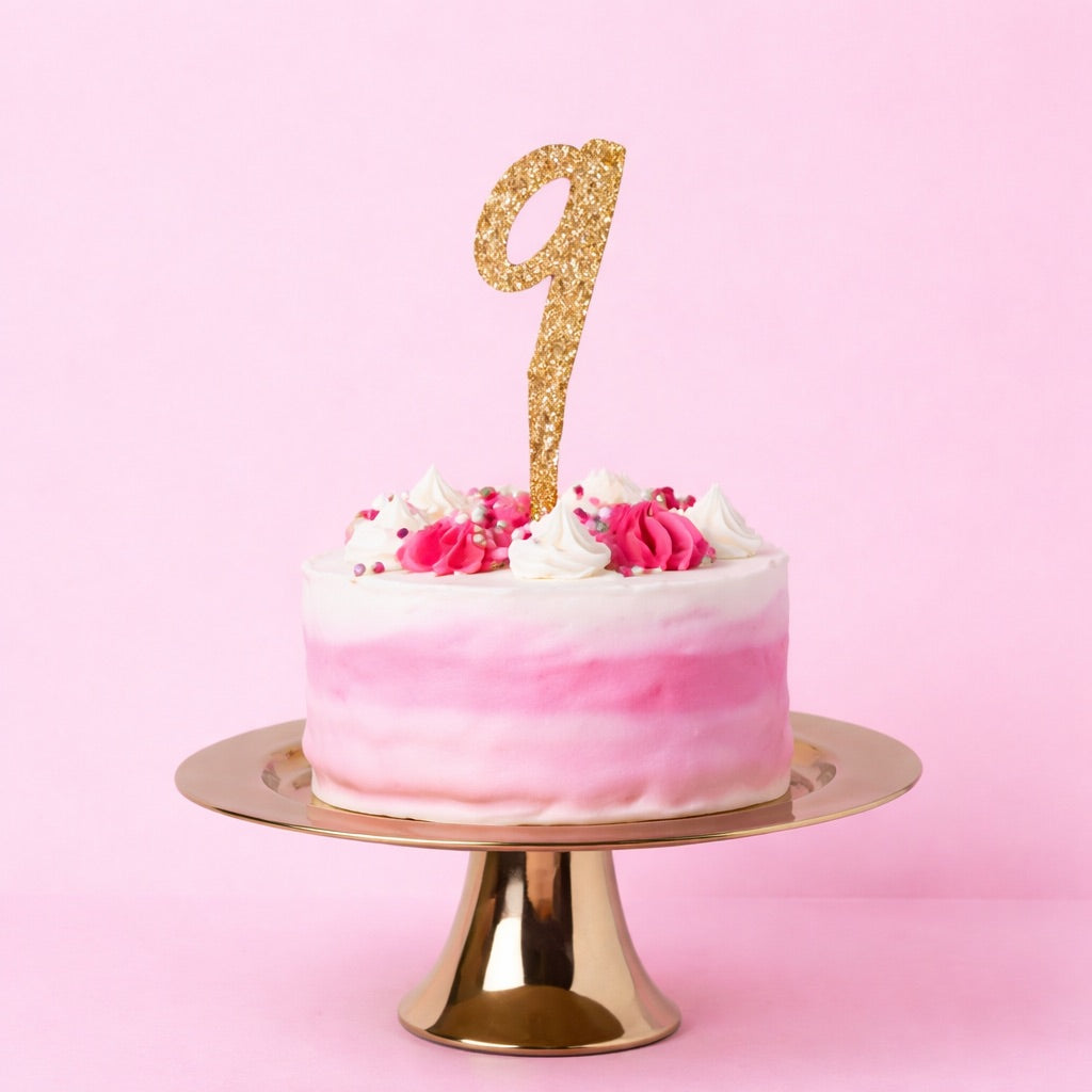 Gold Number ‘9' Glitter Acrylic Cake Topper