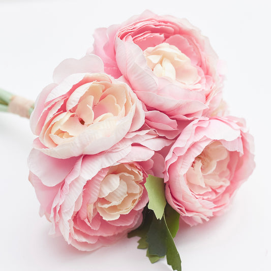 Ranunculus Artificial Silk Flower Bouquet (Sweet Pink & Cream)