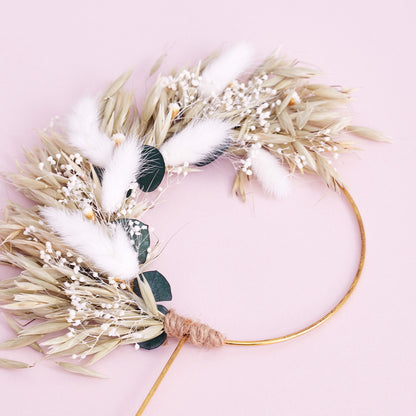 Dried Flower Ring (10cm with stem) (Oats & Eucalyptus - White)