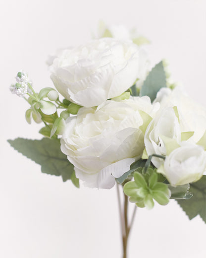 Artificial Silk Peony & Tea Rose Bouquet (Pretty White)