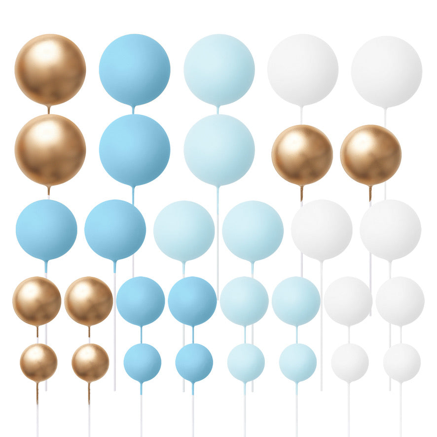32 Pieces Cake Decorating Ball Sets - White, Gold, Light Blue & Blue (Mixed Colour Bundle 1)