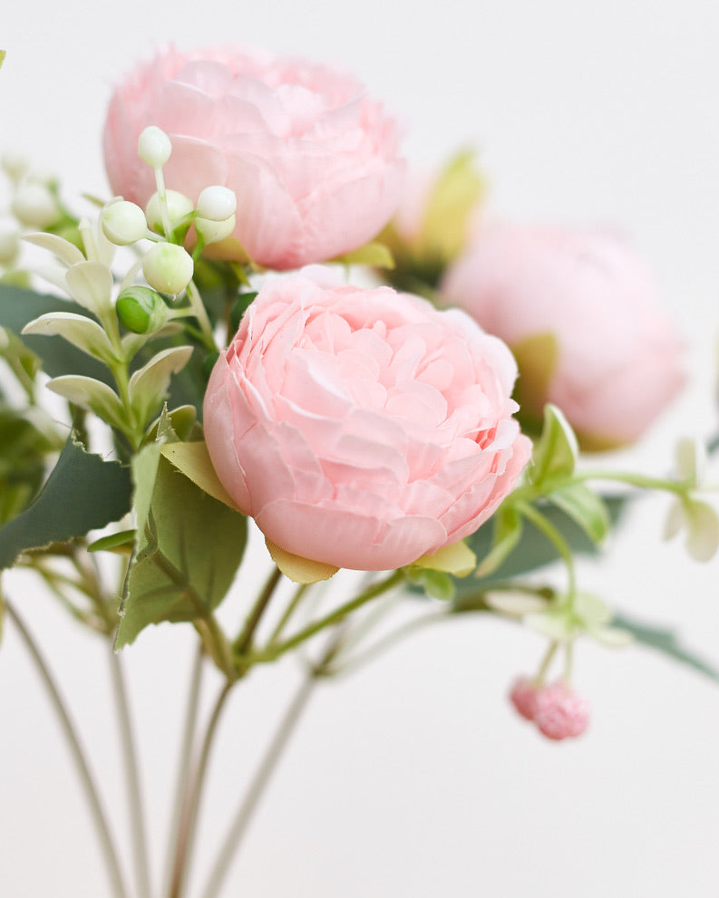 Artificial Silk Peony & Tea Rose Bouquet (Pretty Pale Pink)