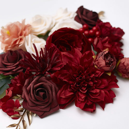 Silk Flower Bags with Foliage (White, Gold, Red & Deep Red)