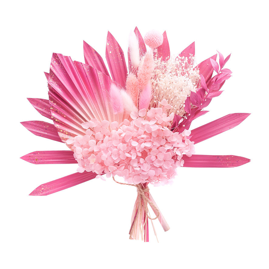Dried Sun Palm Bouquets (with Palm Spear) (Hot Pink Glitter)