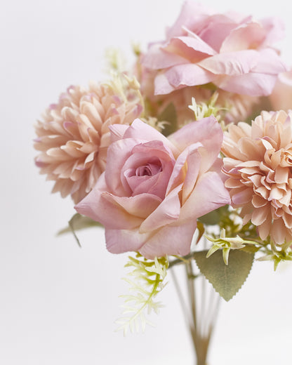 Mixed Artificial Silk Flower Bouquet - Modern Rose, Dandelions & Foliage (Lilac & Cream)