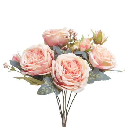 Artificial Silk Peony & Tea Rose Bouquet (Pretty Peach)