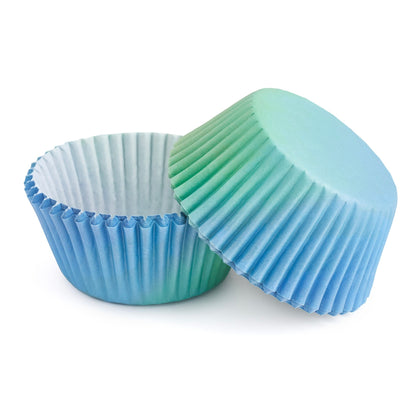 100-Pack Funky Cupcake Cases (Blue & Green Ombre)