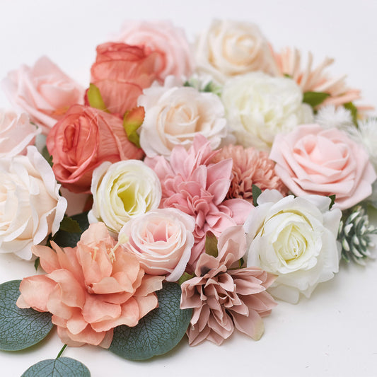 Silk Flower Bags with Foliage (Cream, Pink & Peach)