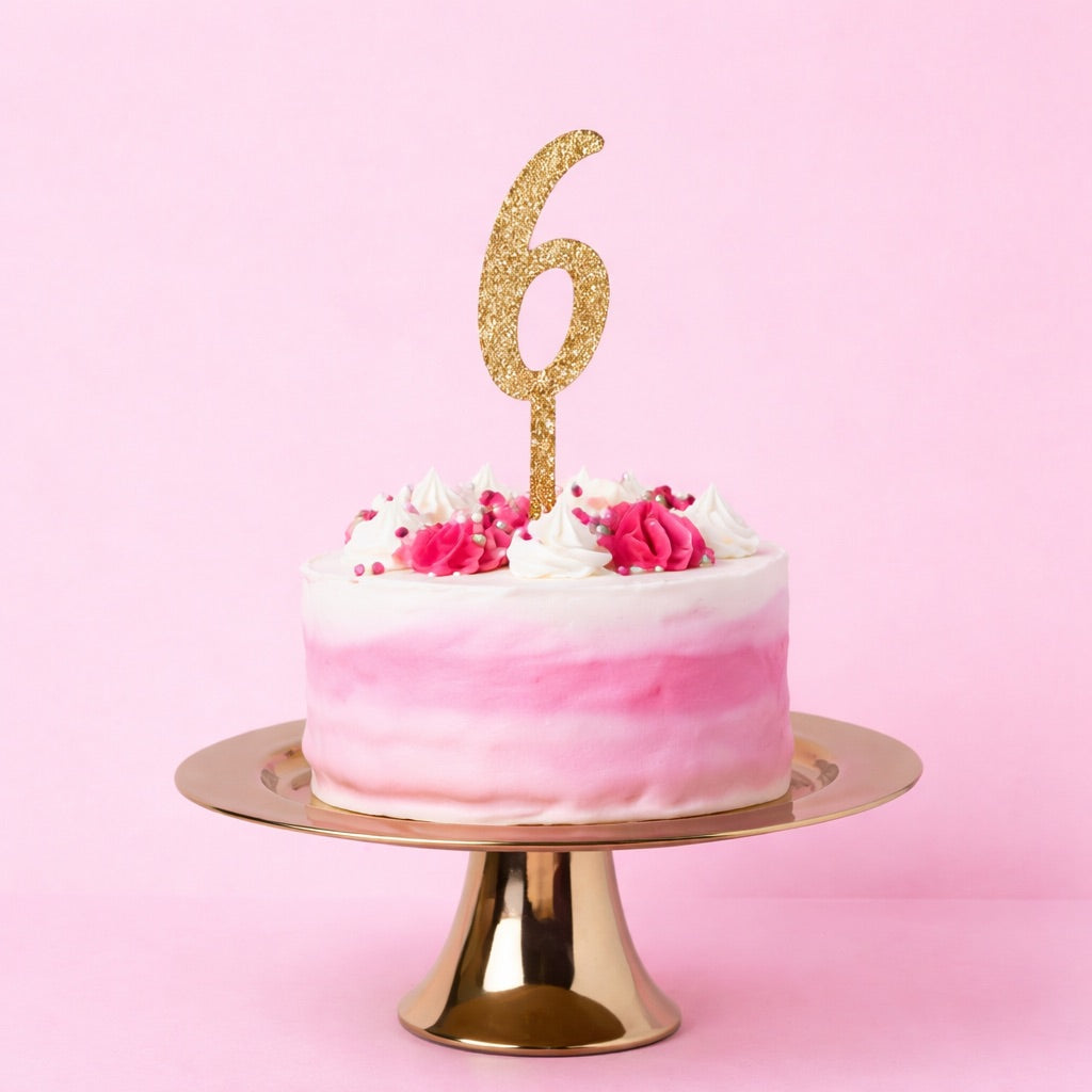 Gold Number ‘6' Glitter Acrylic Cake Topper