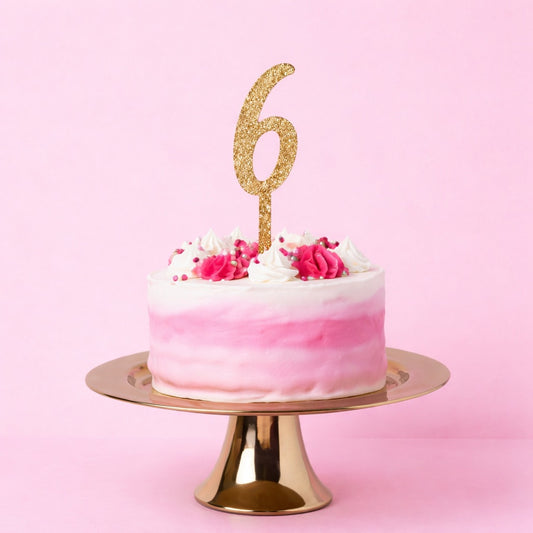 Gold Number ‘6' Glitter Acrylic Cake Topper