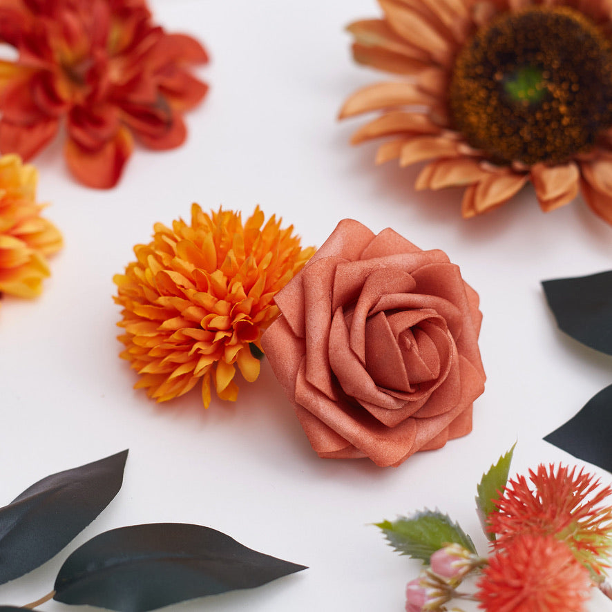 Silk Flower Bags with Foliage (White, Orange & Burnt Orange)
