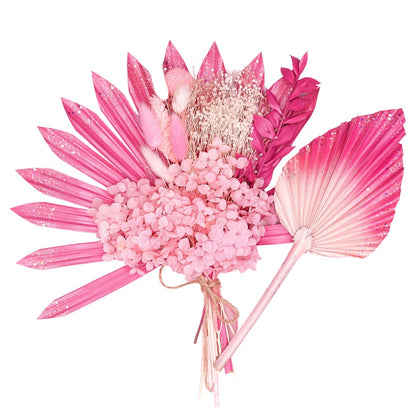 Dried Sun Palm Bouquets (with Palm Spear) (Hot Pink Glitter)