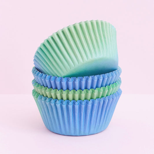 100-Pack Funky Cupcake Cases (Blue & Green Ombre)