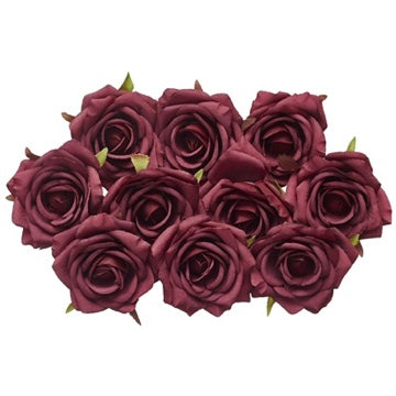 Silk Rose Heads - Pack of 10 | 7cm Diameter (Burgundy)