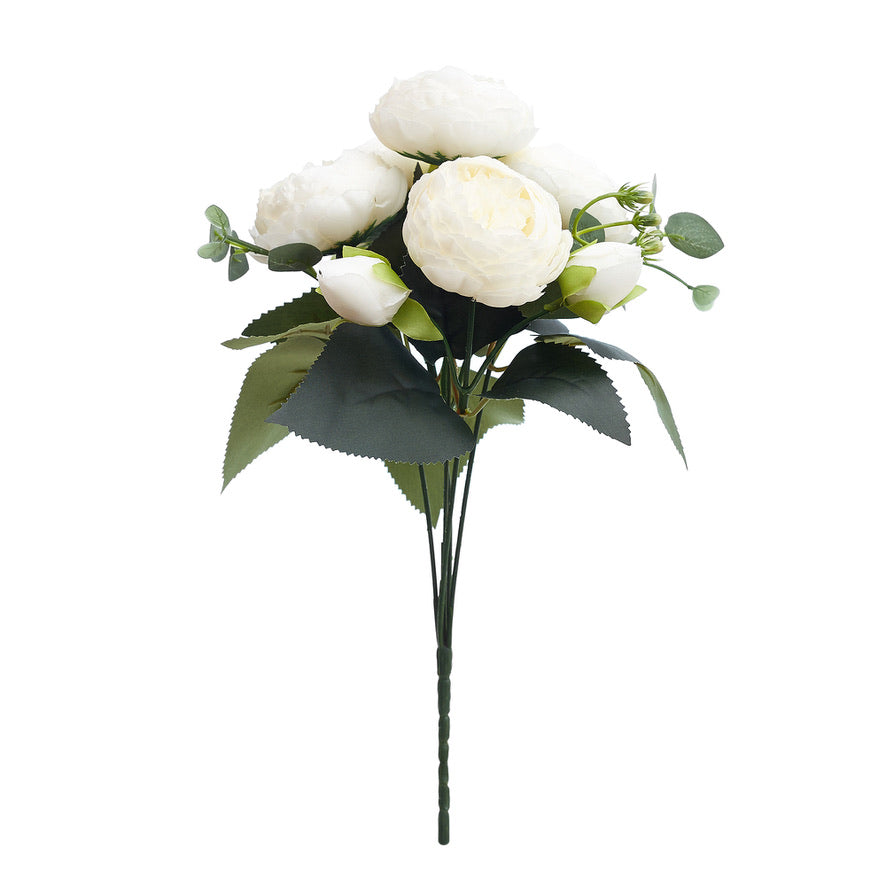 Artificial Silk Peony & Tea Rose Bouquet (Milk White)