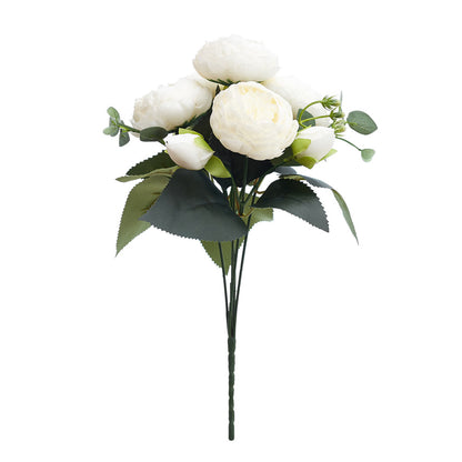 Artificial Silk Peony & Tea Rose Bouquet (Milk White)