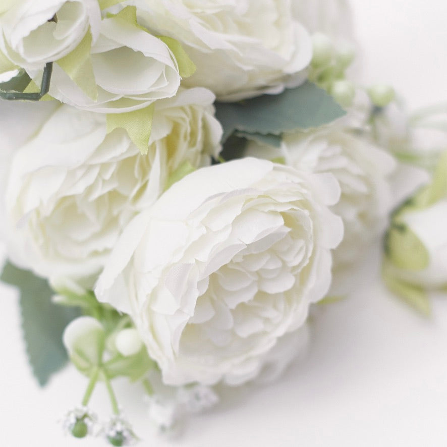 Artificial Silk Peony & Tea Rose Bouquet (Pretty White)