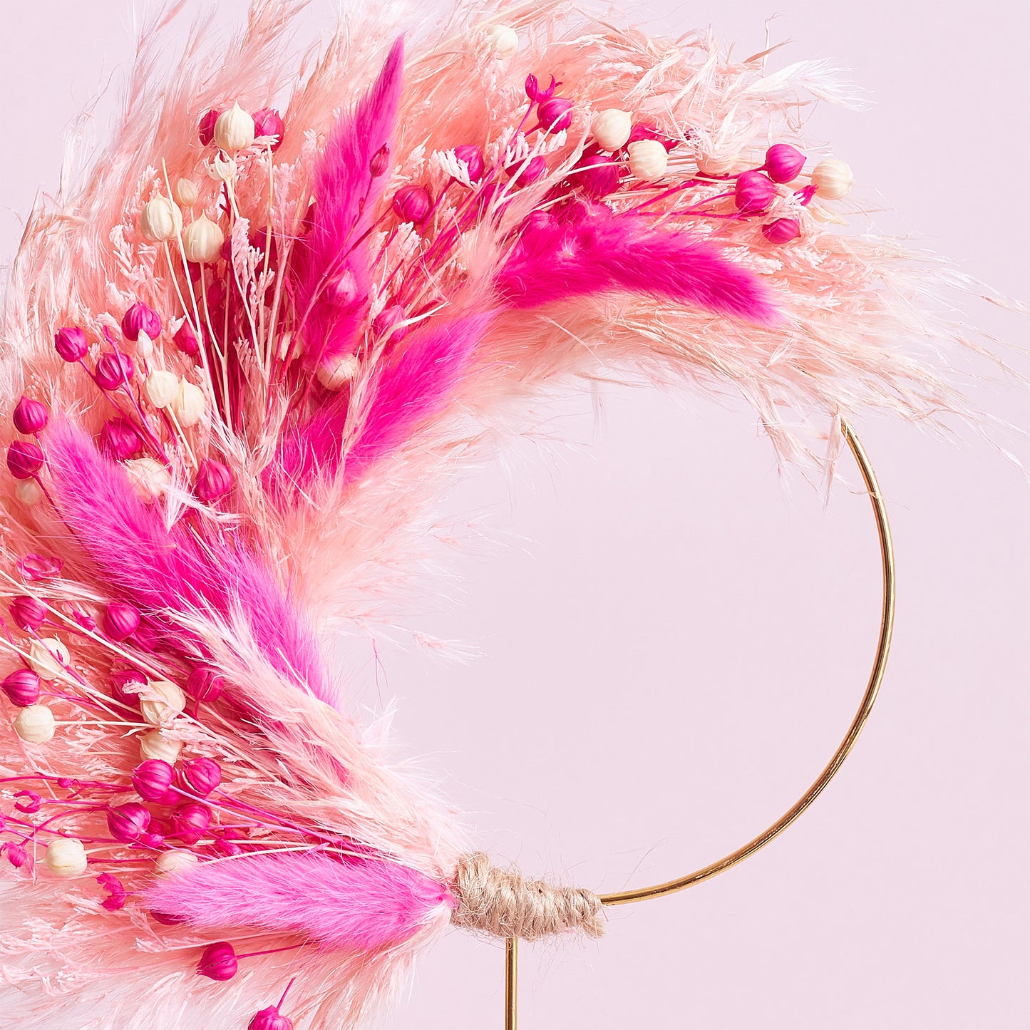 Dried Flower Ring (10cm with stem) (Pinks & Pampas)