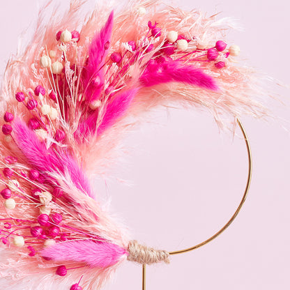 Dried Flower Ring (10cm with stem) (Pinks & Pampas)