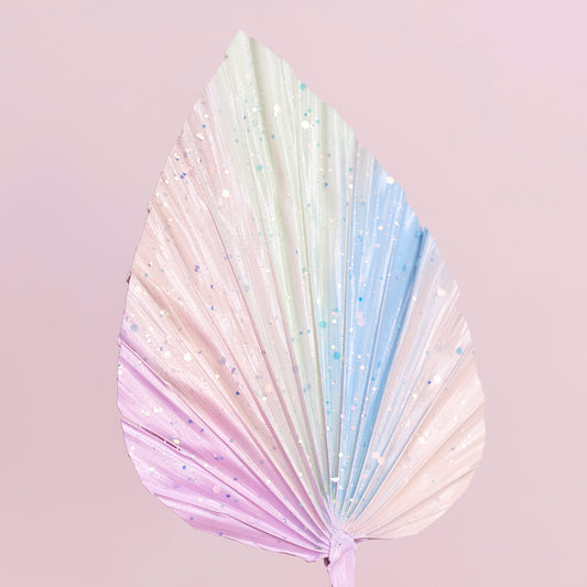 Decorated Dried Palm Spear (Pastel Rainbow Glitter)