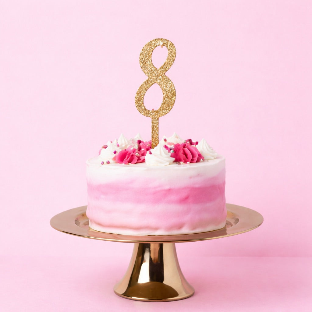 Gold Number ‘8' Glitter Acrylic Cake Topper