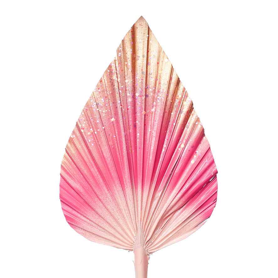 Decorated Dried Palm Spear (Pink & Gold Ombre With Glitter)