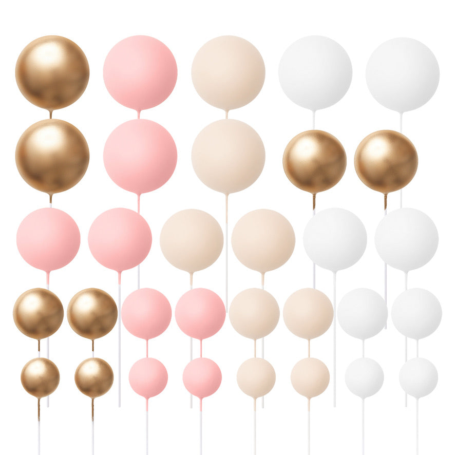 32 Pieces Cake Decorating Ball Sets - White, Gold, Light Pink & Ivory Beige (Mixed Colour Bundle 5)