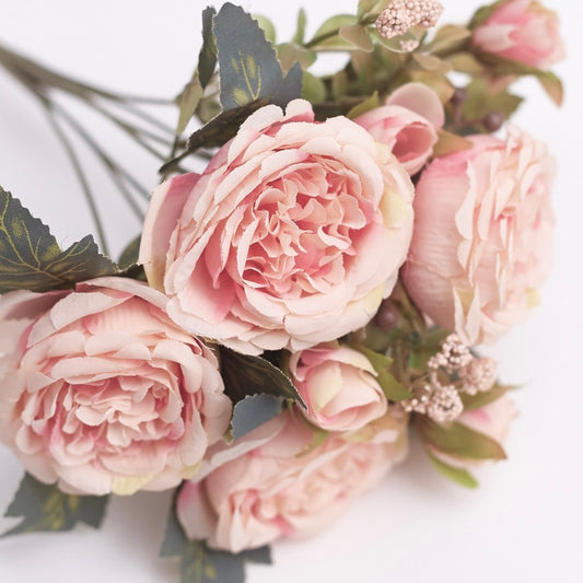 Artificial Silk Peony & Tea Rose Bouquet (Pretty Nude Pink)