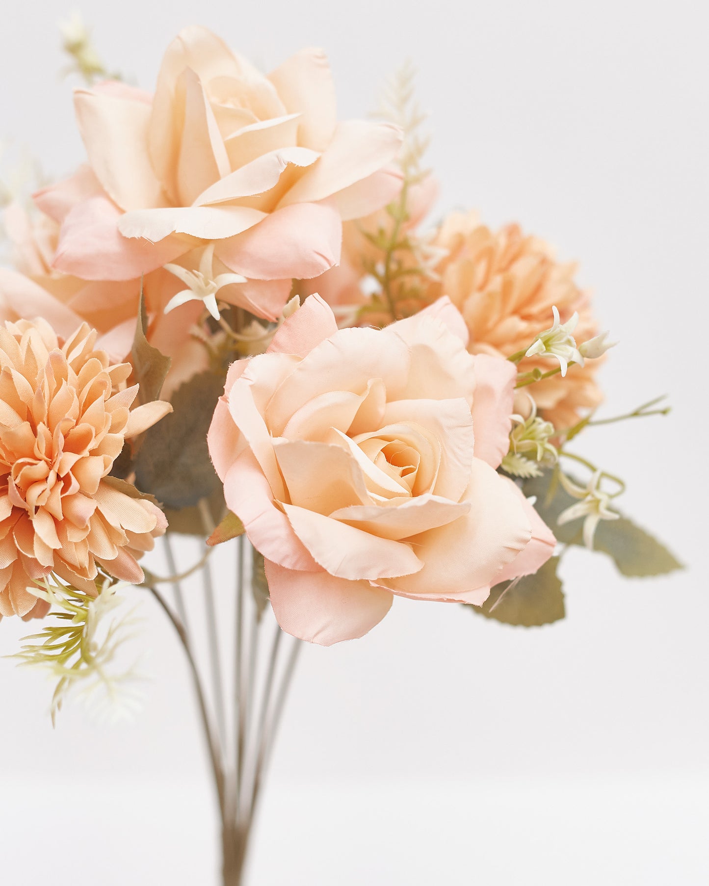 Mixed Artificial Silk Flower Bouquet - Modern Rose, Dandelions & Foliage (Light Orange)