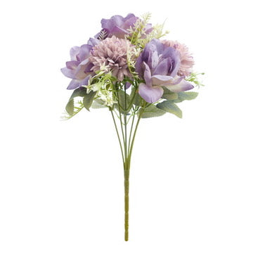 Mixed Artificial Silk Flower Bouquet - Modern Rose, Dandelions & Foliage (Lilac)