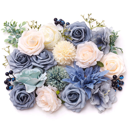 Silk Flower Bags with Foliage (Blue, White & Cream)
