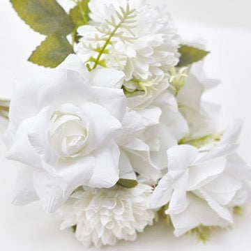 Mixed Artificial Silk Flower Bouquet - Modern Rose, Dandelions & Foliage (Frost White)