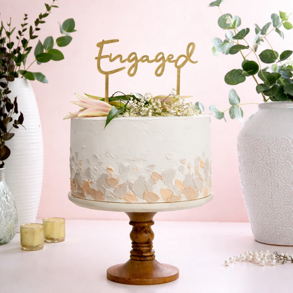 Gold 'Engaged' Acrylic Cake Topper